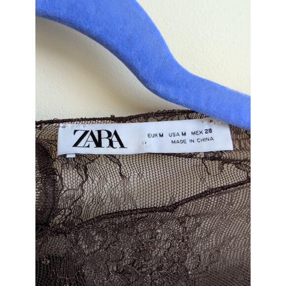 Zara Chocolate Sequin Lace Trimmed Top size M - Blogger Fav - Picture 3 of 7